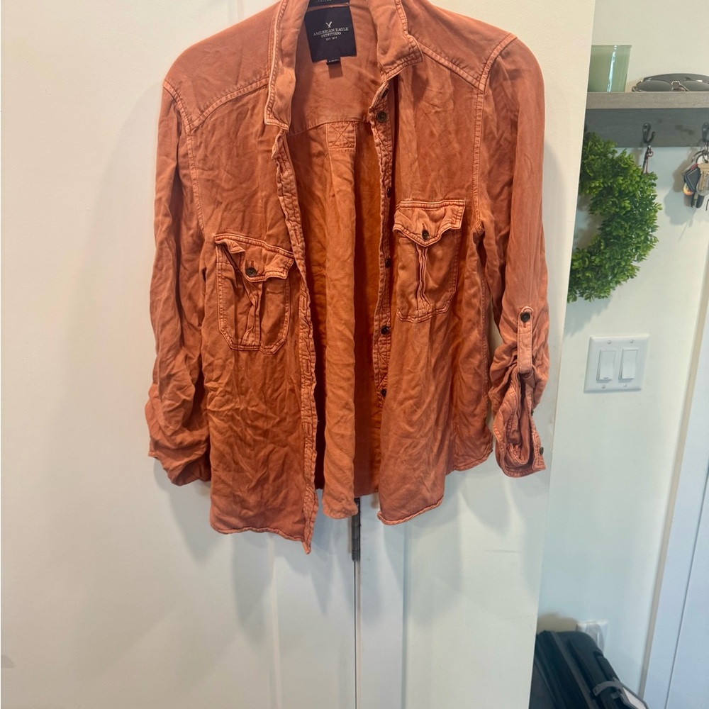 Men's Casual Button Down Shirt in Rust Orange